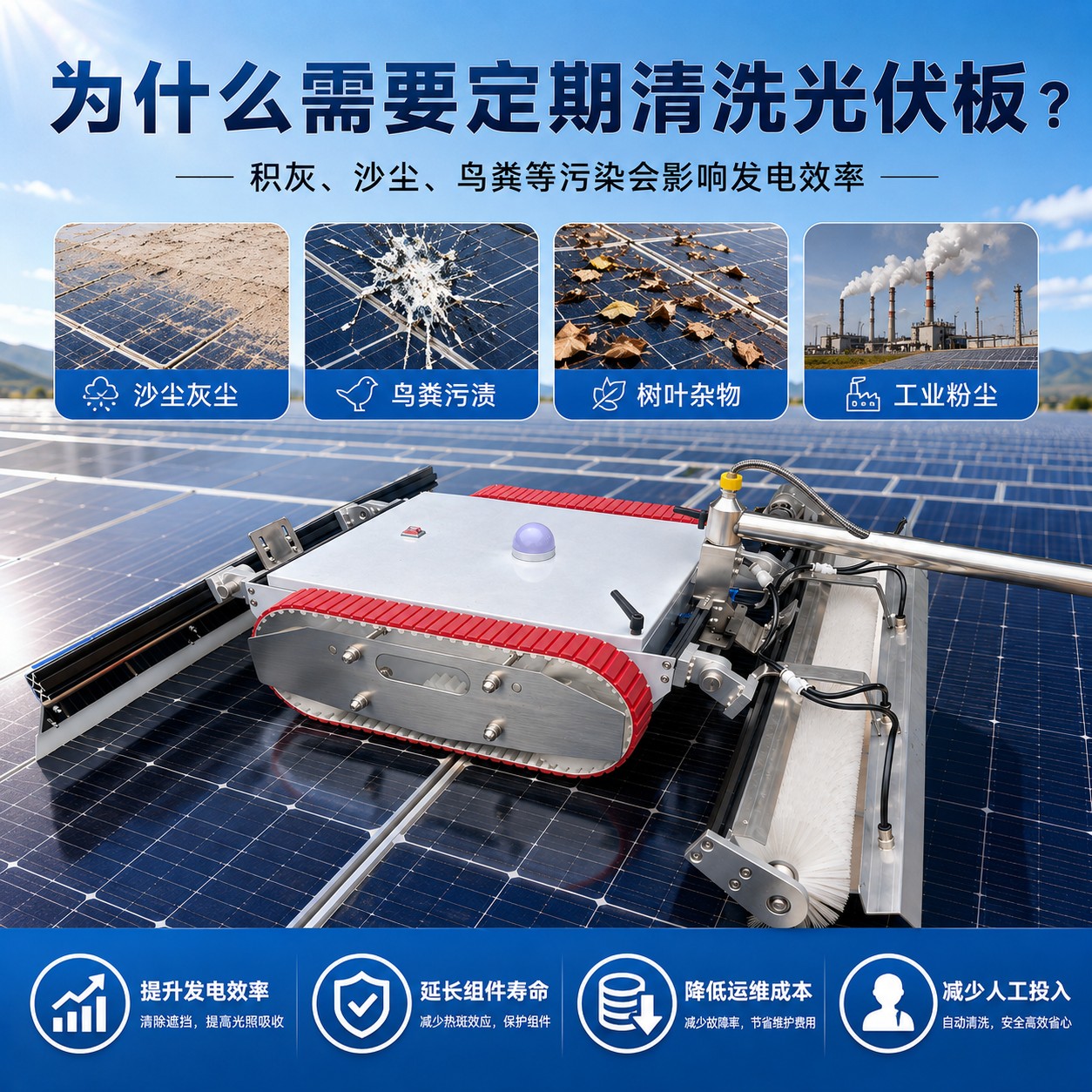 光伏板为什么要定期清洗？不清洗对发电效率的影响